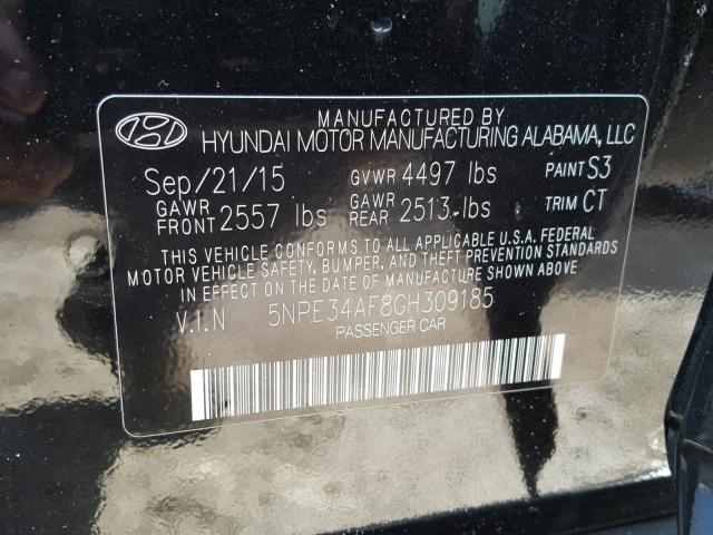 5NPE34AF8GH309185 - 2016 HYUNDAI SONATA SPO BLACK photo 10