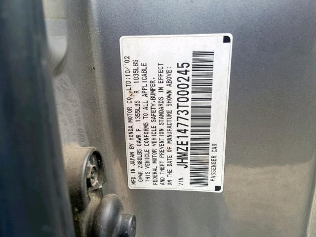 JHMZE14773T000245 - 2003 HONDA INSIGHT SILVER photo 10