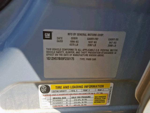 1G1ZH57B09F230175 - 2009 CHEVROLET MALIBU 1LT 蓝色 照片 10