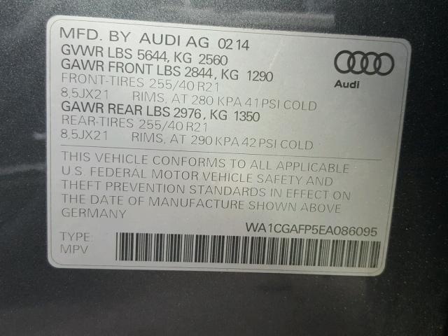 WA1CGAFP5EA086095 - 2014 AUDI SQ5 PREMIU GRAY photo 10