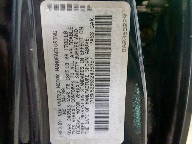 1Y1SK5285XZ435357 - 1999 CHEVROLET GEO PRIZM მწვანე ფოტო 10