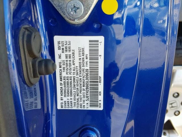 5J6YH28665L009639 - 2005 HONDA ELEMENT EX BLUE photo 10