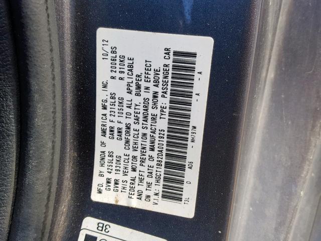 1HGCT1B82DA001925 - 2013 HONDA ACCORD EXL GRAY photo 10