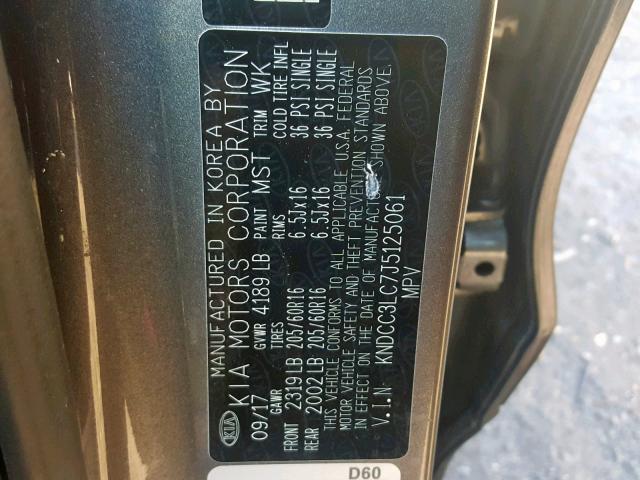 KNDCC3LC7J5125061 - 2018 KIA NIRO EX GRAY photo 10