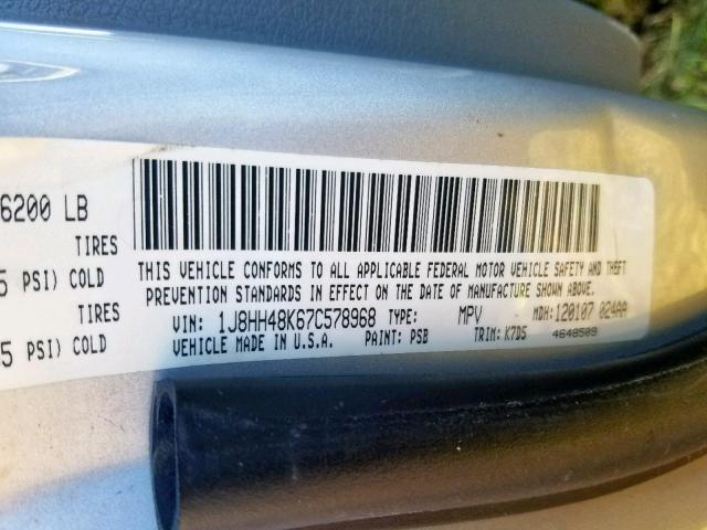 1J8HH48K67C578968 - 2007 JEEP COMMANDER 银色 照片 10