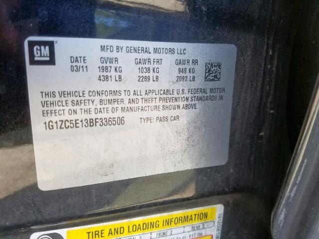 1G1ZC5E13BF336506 - 2011 CHEVROLET MALIBU 1LT 黑色 照片 10