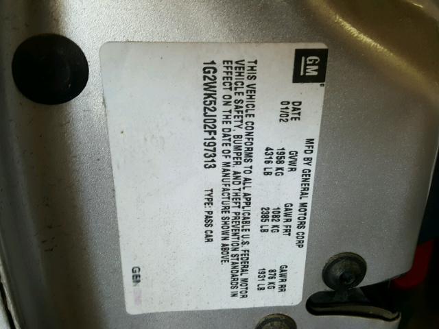 1G2WK52J02F197313 - 2002 PONTIAC GRAND PRIX ვერცხლისფერი ფოტო 10