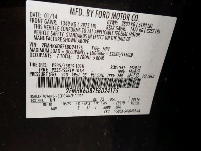 2FMHK6D87EBD24175 - 2014 FORD FLEX LIMIT BLACK photo 10