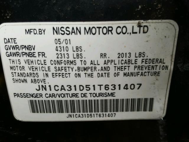 JN1CA31D51T631407 - 2001 NISSAN MAXIMA GXE GRAY photo 10