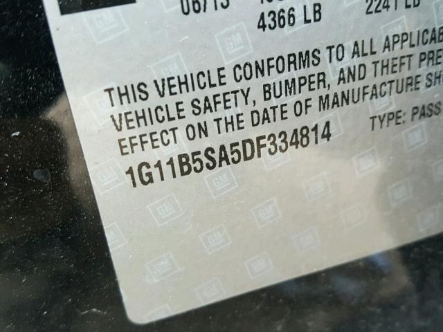 1G11B5SA5DF334814 - 2013 CHEVROLET MALIBU LS Қара фото 10