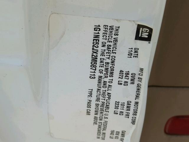 1G1NE52JX2M587113 - 2002 CHEVROLET MALIBU LS 白色 照片 10