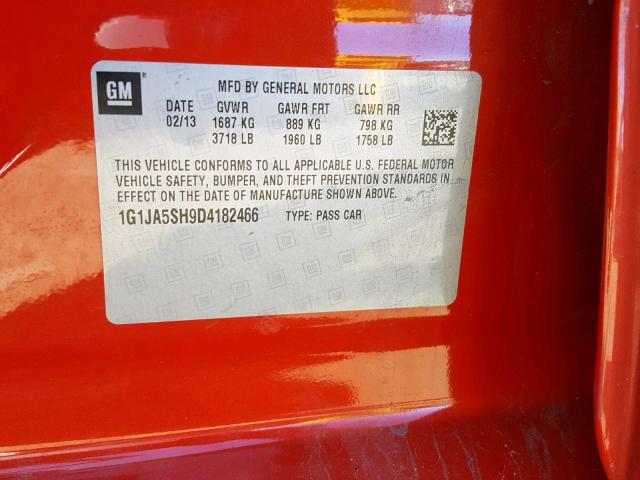 1G1JA5SH9D4182466 - 2013 CHEVROLET SONIC LS ORANGE photo 10