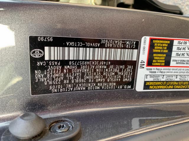 4T4BF3EK3AR057758 - 2010 TOYOTA CAMRY BASE GRAY photo 10