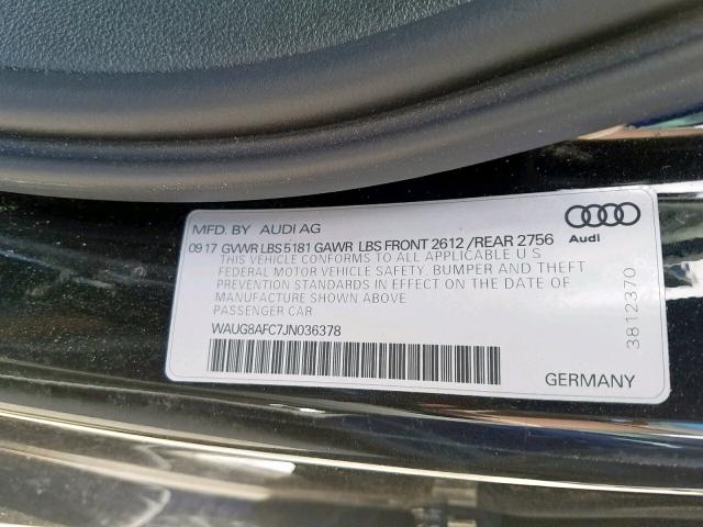 WAUG8AFC7JN036378 - 2018 AUDI A6 PREMIUM BLACK photo 10