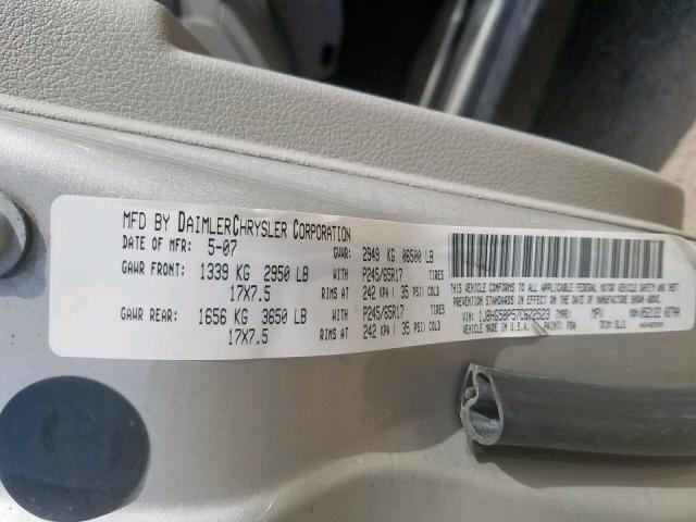 1J8HG58P57C672523 - 2007 JEEP COMMANDER BEIGE photo 10