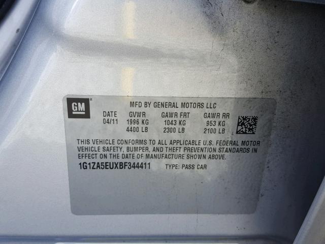 1G1ZA5EUXBF344411 - 2011 CHEVROLET MALIBU LS SILVER photo 10