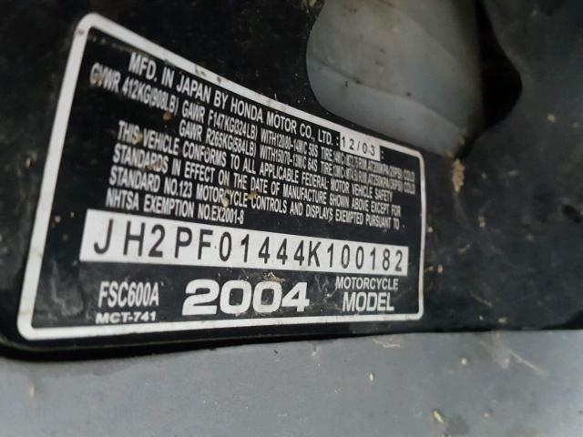 JH2PF01444K100182 - 2004 HONDA FSC600 A SILVER photo 10