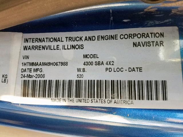 1HTMMAAM49H067988 - 2009 INTERNATIONAL 4000 4300 BLUE photo 10