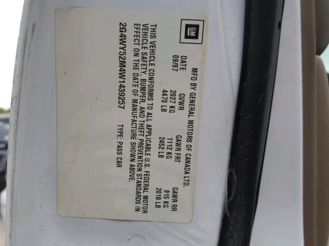 2G4WY52M4W1439257 - 1998 BUICK CENTURY LI WHITE photo 10