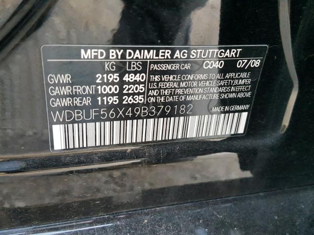 WDBUF56X49B379182 - 2009 MERCEDES-BENZ E 350 BLACK photo 10