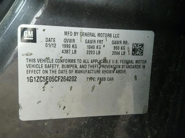 1G1ZC5E05CF264202 - 2012 CHEVROLET MALIBU 1LT CHARCOAL photo 10