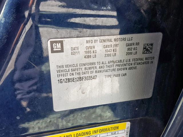 1G1ZB5E12BF303547 - 2011 CHEVROLET MALIBU LS BLUE photo 10