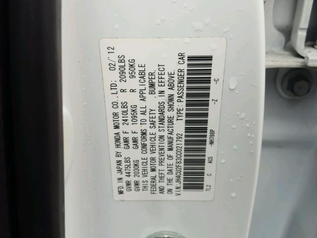 JH4CU2F83CC021792 - 2012 ACURA TSX SE WHITE photo 10