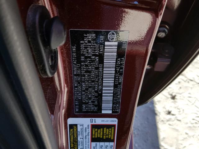 4T1BK1EB4DU058612 - 2013 TOYOTA AVALON BAS Czerwony zdjęcie 10