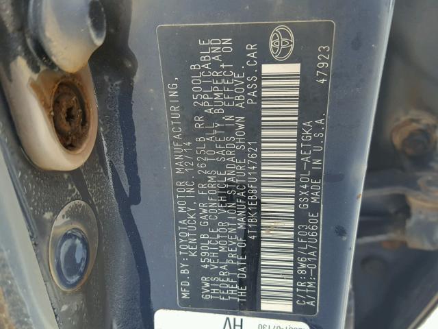 4T1BK1EB8FU147621 - 2015 TOYOTA AVALON XLE BLUE photo 10