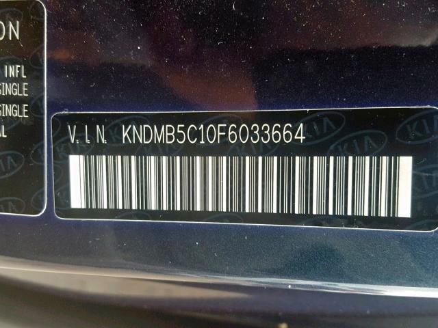 KNDMB5C10F6033664 - 2015 KIA SEDONA LX BLUE photo 10