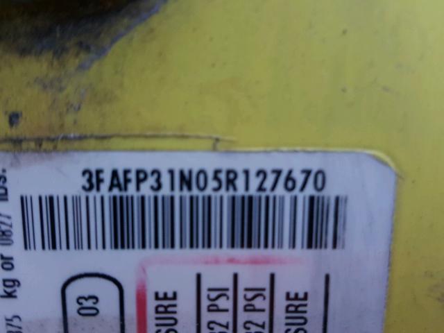 3FAFP31N05R127670 - 2005 FORD FOCUS ZX3 YELLOW photo 10