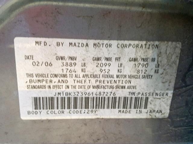 JM1BK323961487276 - 2006 MAZDA 3 S GRAY photo 10