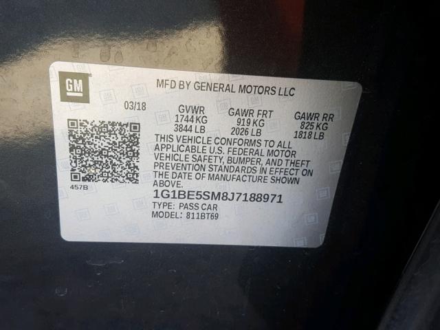 1G1BE5SM8J7188971 - 2018 CHEVROLET CRUZE LT GRAY photo 10