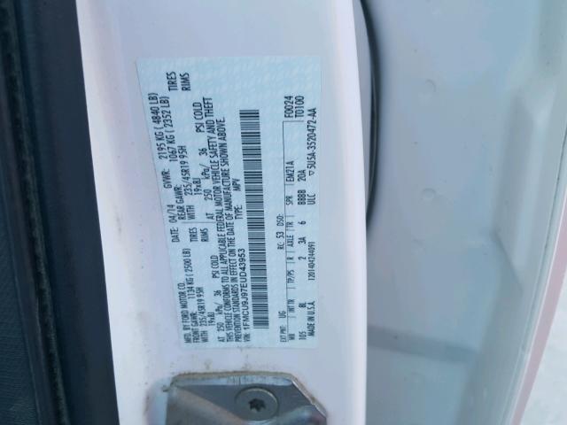 1FMCU9J97EUD43953 - 2014 FORD ESCAPE TIT WHITE photo 10