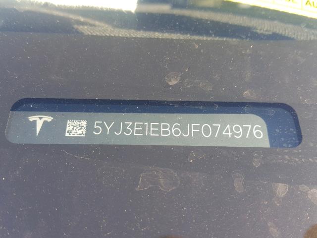 5YJ3E1EB6JF074976 - 2018 TESLA MODEL 3 GRAY photo 10