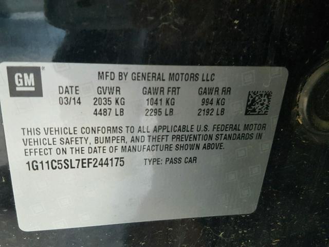 1G11C5SL7EF244175 - 2014 CHEVROLET MALIBU 1LT BLACK photo 10