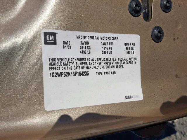 1G2WP52K13F164235 - 2003 PONTIAC GRAND PRIX GOLD photo 10