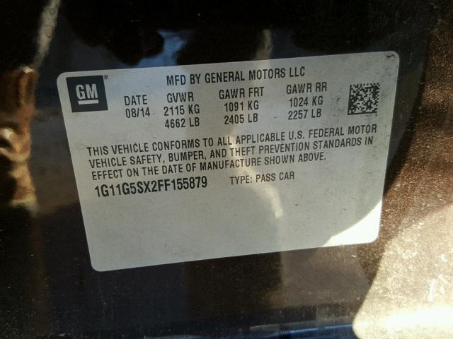 1G11G5SX2FF155879 - 2015 CHEVROLET MALIBU LTZ 石墨色 照片 10