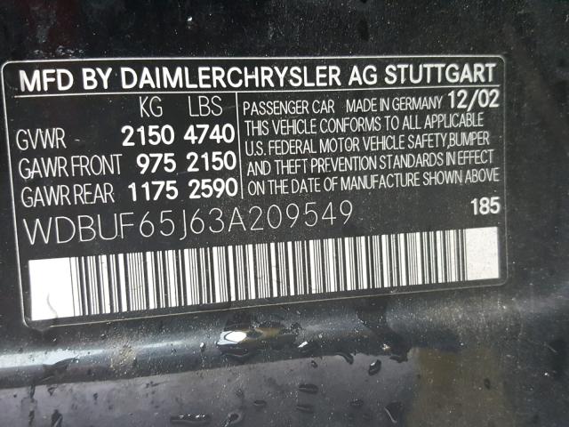 WDBUF65J63A209549 - 2003 MERCEDES-BENZ E 320 BLUE photo 10