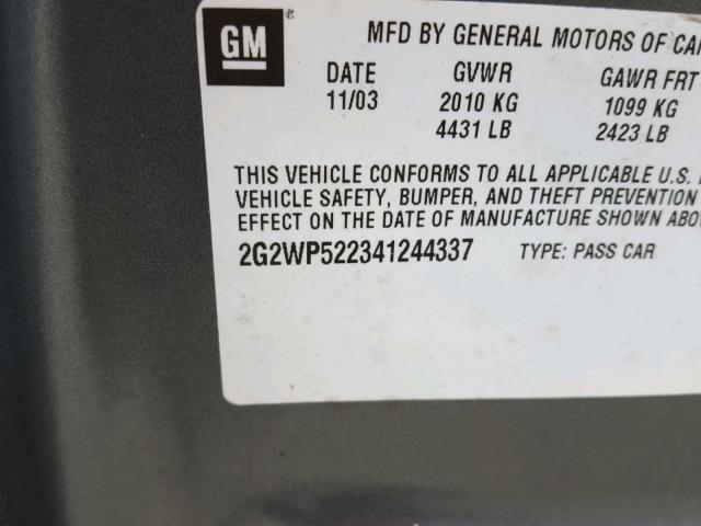 2G2WP522341244337 - 2004 PONTIAC GRAND PRIX SILVER photo 10