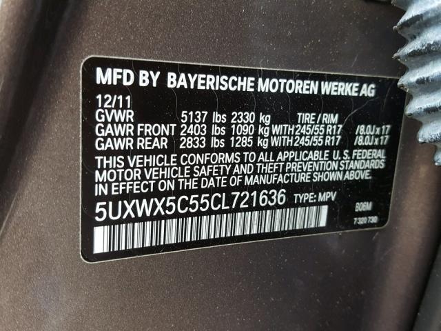 5UXWX5C55CL721636 - 2012 BMW X3 XDRIVE2 BROWN photo 10