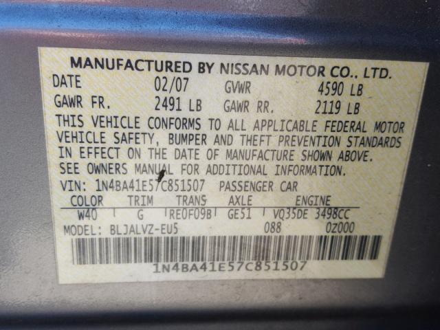 1N4BA41E57C851507 - 2007 NISSAN MAXIMA SE SILVER photo 10