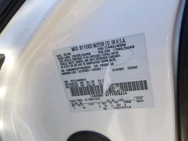 1LNHM87A7YY858854 - 2000 LINCOLN LS WHITE photo 10