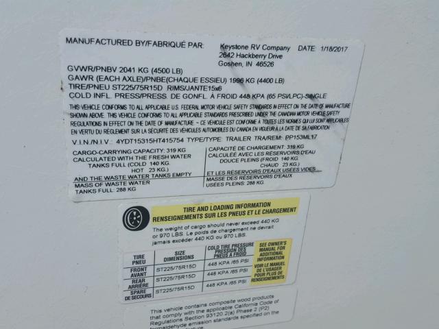 4YDT15315HT415754 - 2017 KEYSTONE PASSPORT 白色 照片 10