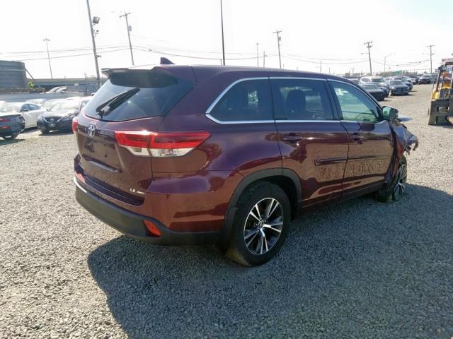 5TDBZRFH0HS394933 - 2017 TOYOTA HIGHLANDER 勃艮第红 照片 4