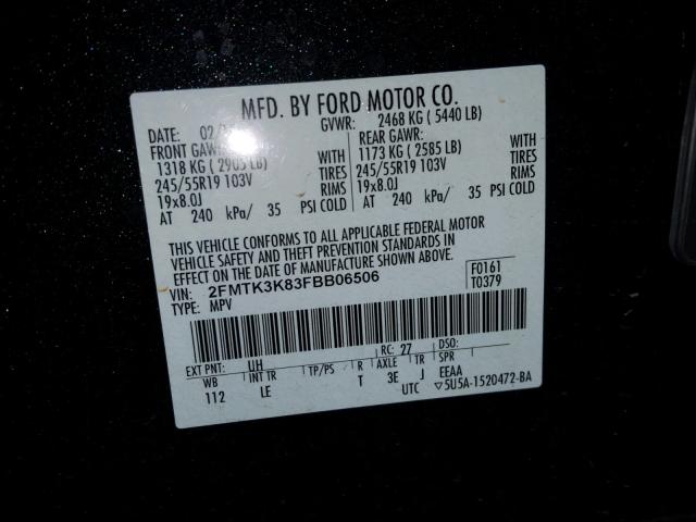 2FMTK3K83FBB06506 - 2015 FORD EDGE TITAN BLACK photo 10