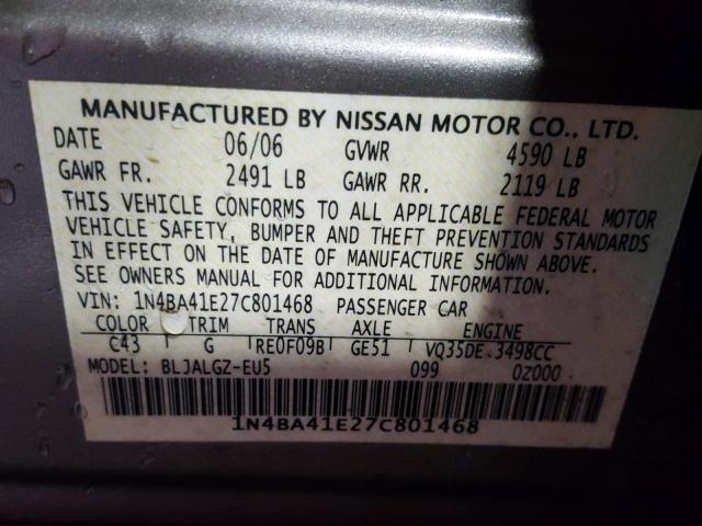 1N4BA41E27C801468 - 2007 NISSAN MAXIMA SE TAN photo 10