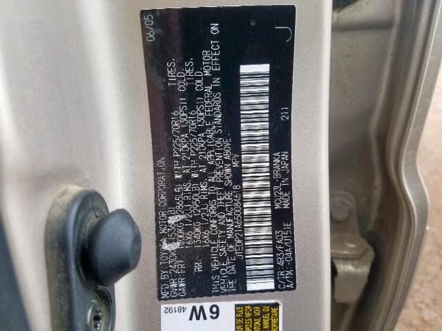 JTEDP21A650084618 - 2005 TOYOTA HIGHLANDER GOLD photo 10