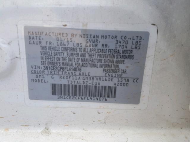 3N1CE2CP6FL414076 - 2015 NISSAN VERSA NOTE YELLOW photo 10