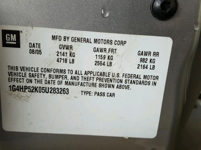 1G4HP52K05U283263 - 2005 BUICK LESABRE CU SILVER photo 10